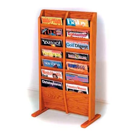 Wooden Mallet Wooden Mallet Cascade Free-Standing 14 Pocket Magazine Rack, Medium Oak MR14-FSMO